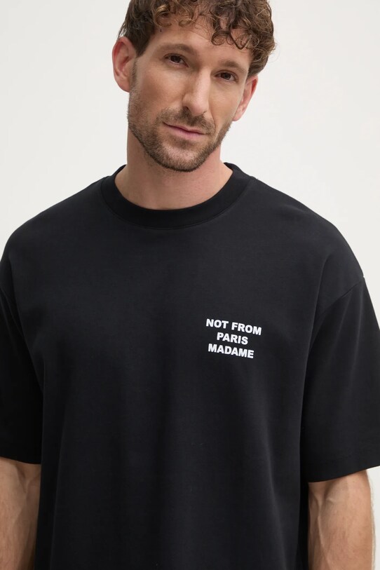 Drôle de Monsieur tricou din bumbac Le T-Shirt Slogan negru PERM.TS203.CO002.BL