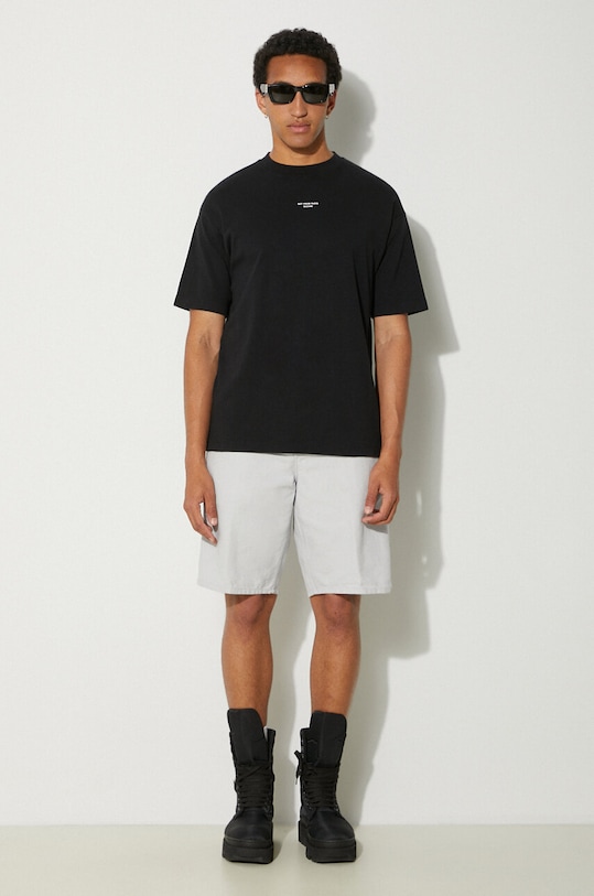 Drôle de Monsieur tricou din bumbac Le T-Shirt Slogan Classique PERM.TS202.CO002.BL negru AW24