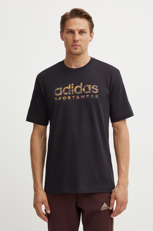 Bavlněné tričko adidas Camo potisk černá IW2680