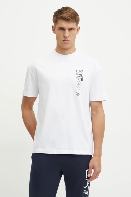 Памучна тениска EA7 Emporio Armani бял AF11970.7M000006.U0002