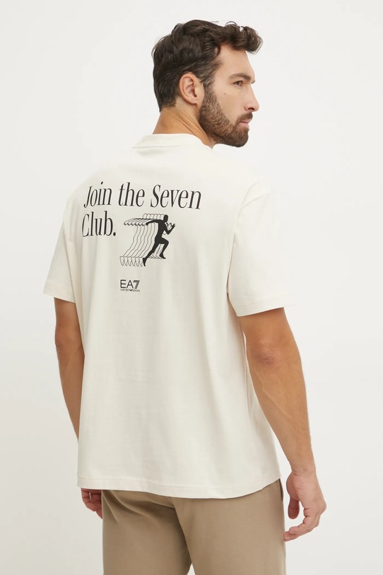 Bavlněné tričko EA7 Emporio Armani potisk béžová AF11970.7M000006.U1072