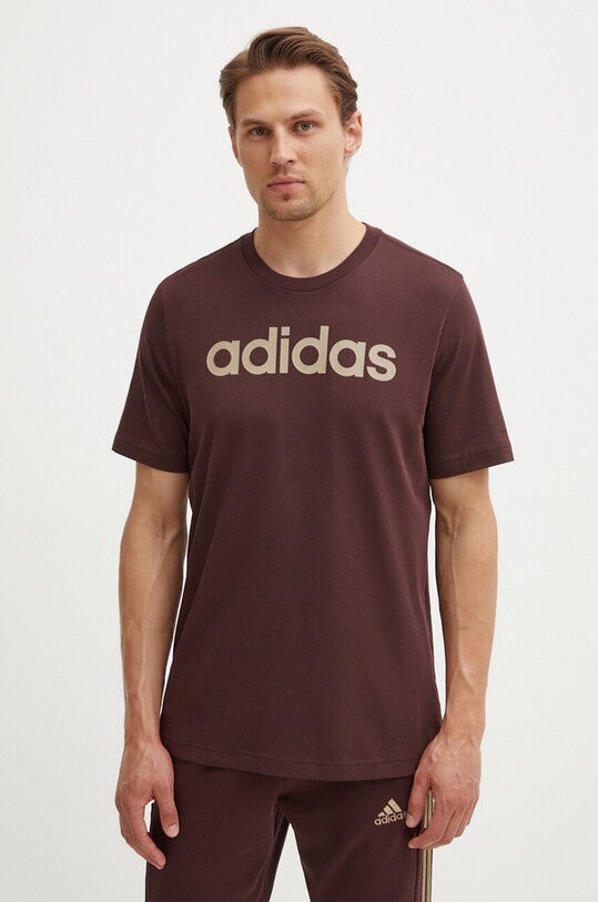 adidas t-shirt bawełniany Essentials nadruk brązowy IZ4768