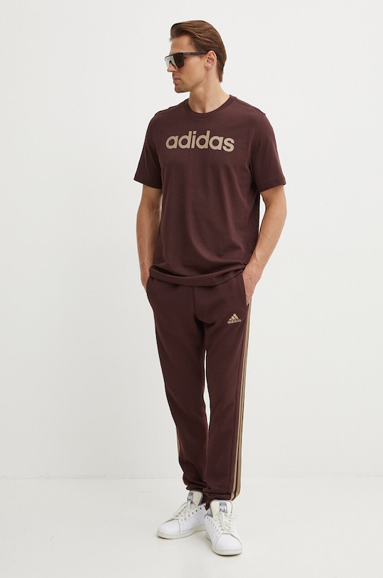 Бавовняна футболка adidas Essentials IZ4768 коричневий AW24