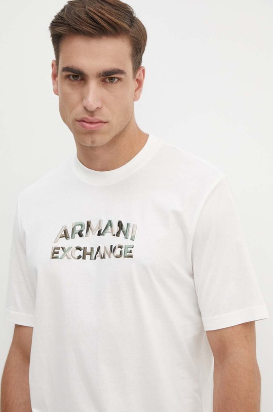 Armani Exchange t-shirt bawełniany beżowy 6DZTHC.ZJBYZ