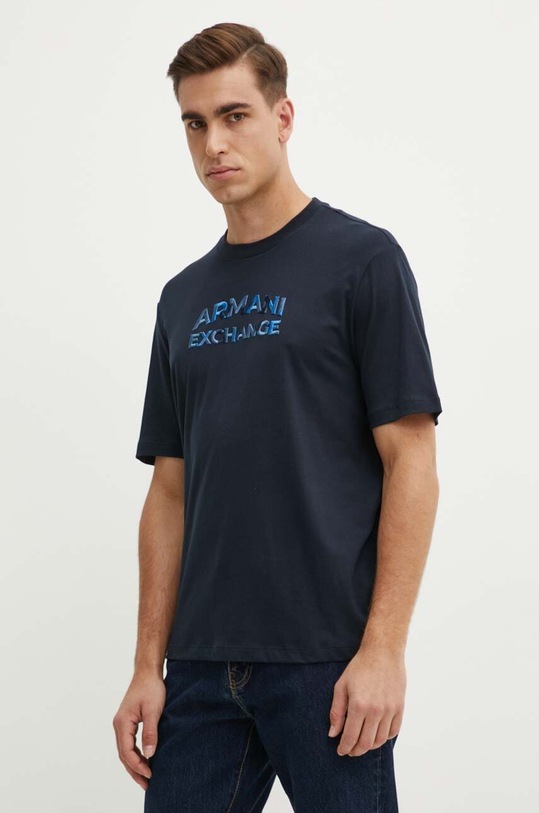 Armani Exchange t-shirt bawełniany granatowy 6DZTHC.ZJBYZ