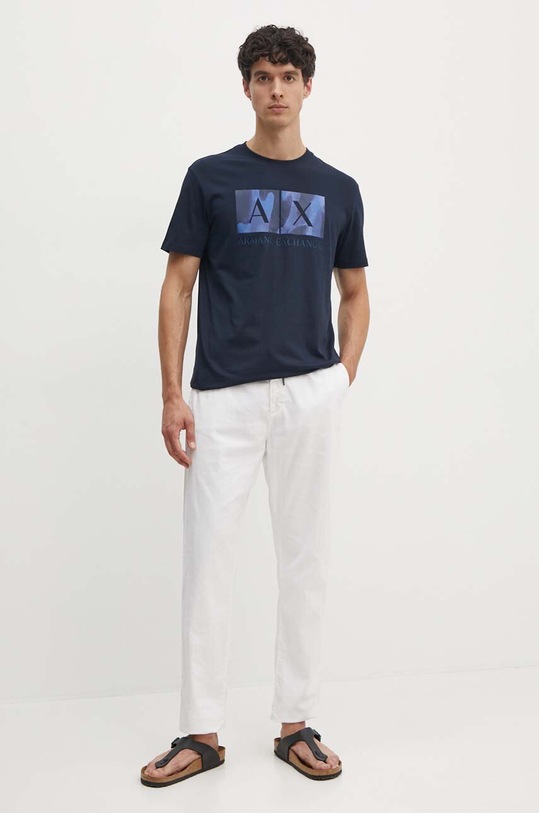 Bavlněné tričko Armani Exchange 6DZTHF.ZJH4Z námořnická modř AW24