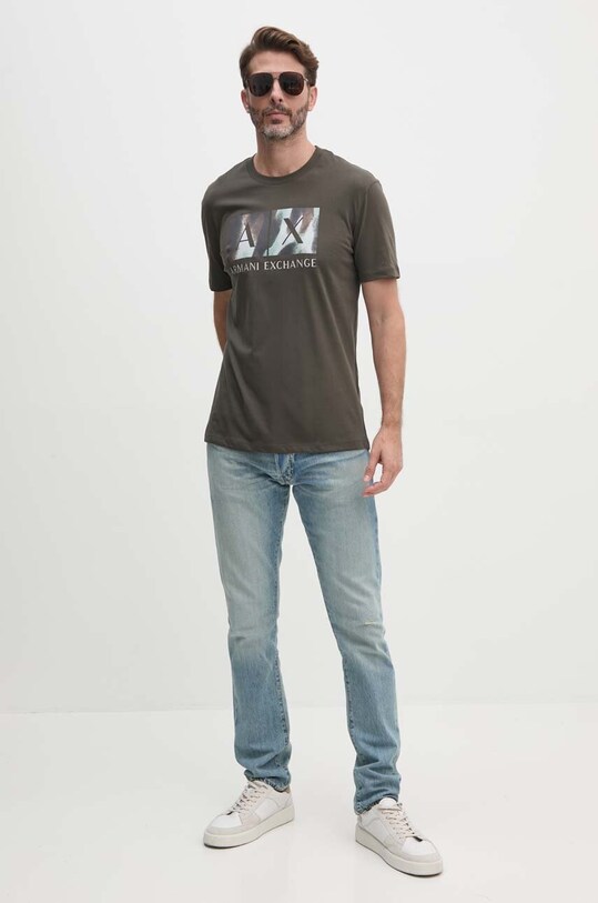 Armani Exchange t-shirt bawełniany 6DZTHF.ZJH4Z zielony AW24