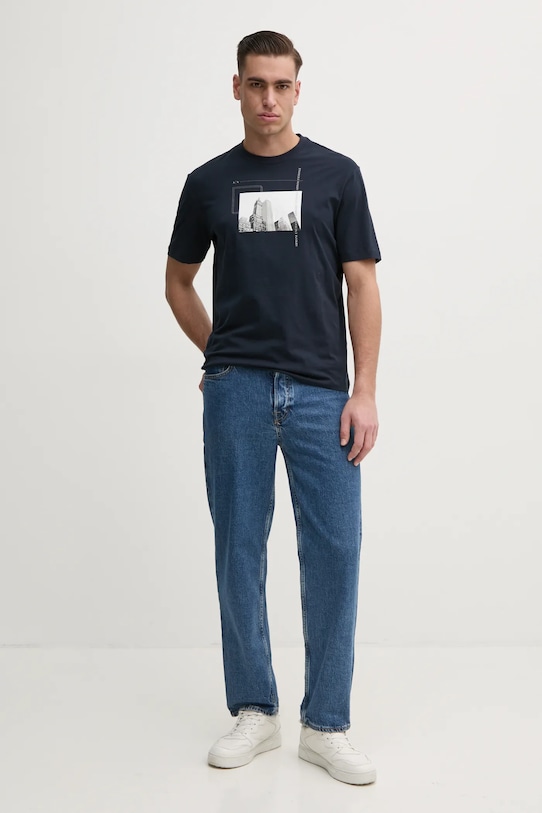 Bombažna kratka majica Armani Exchange 6DZTHZ.ZJBYZ mornarsko modra SS25