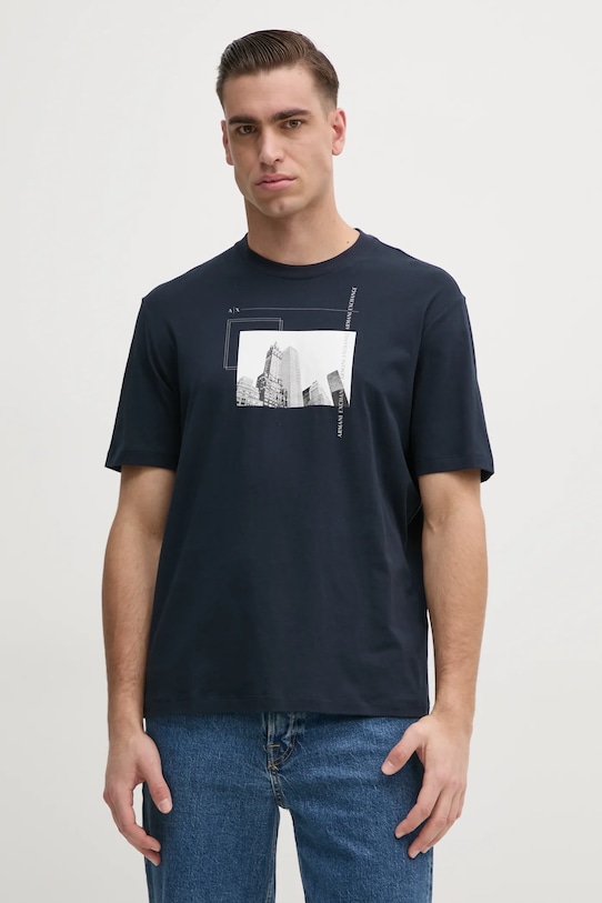 Bombažna kratka majica Armani Exchange mornarsko modra 6DZTHZ.ZJBYZ