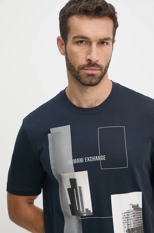 Хлопковая футболка Armani Exchange 6DZTHZ.ZJBYZ тёмно-синий SS25