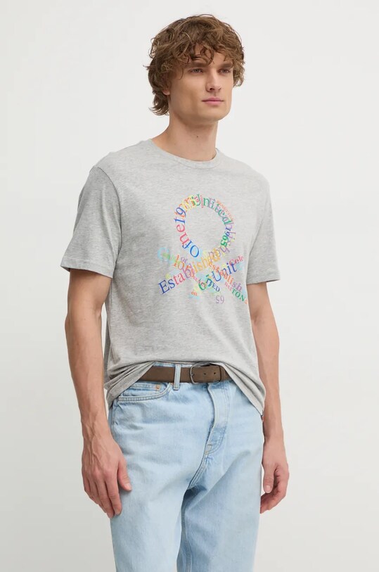 United Colors of Benetton tricou din bumbac print gri 3I1XU109Q
