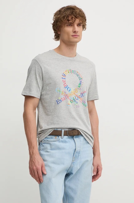 Bavlněné tričko United Colors of Benetton potisk šedá 3I1XU109Q