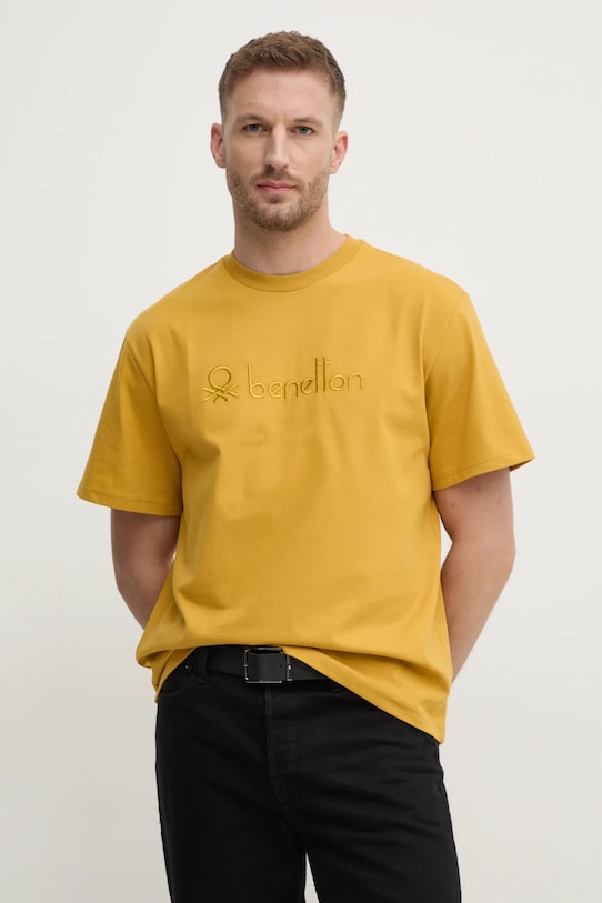 Bavlněné tričko United Colors of Benetton nášivka žlutá 3MI6U109O
