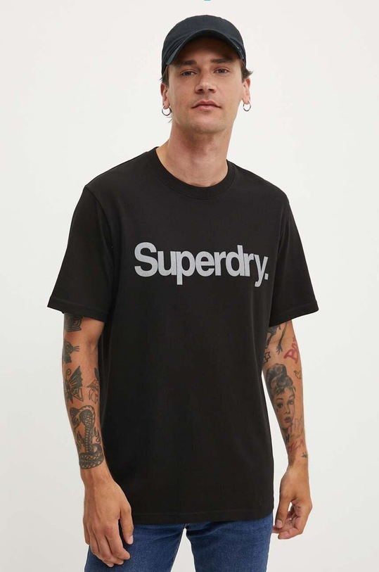 Bavlněné tričko Superdry kulatý černá M1012032A.02A