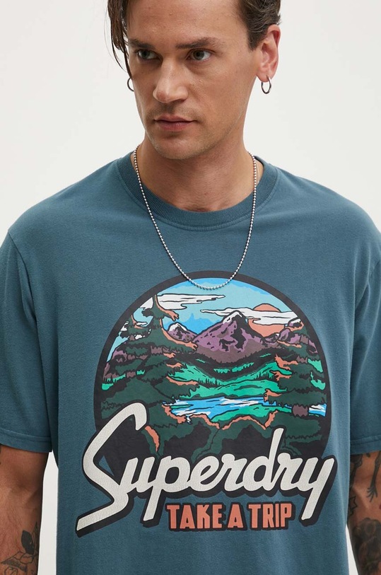 Bavlněné tričko Superdry potisk tyrkysová M1012187A.1XJ