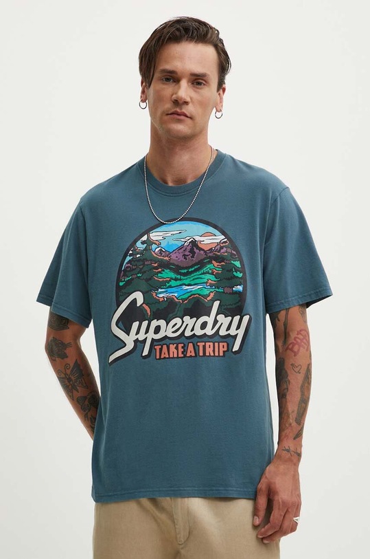 Oblečení Bavlněné tričko Superdry M1012187A.1XJ tyrkysová