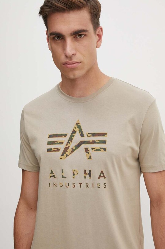 Хлопковая футболка Alpha Industries хлопок бежевый 146506