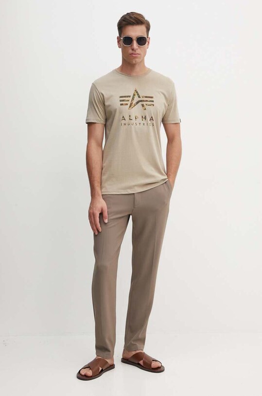 Хлопковая футболка Alpha Industries 146506 бежевый SS25