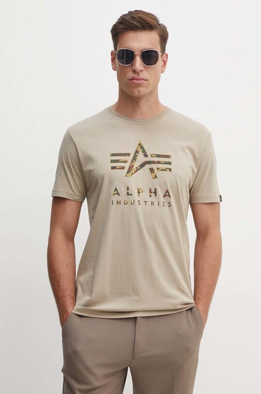 Хлопковая футболка Alpha Industries бежевый 146506