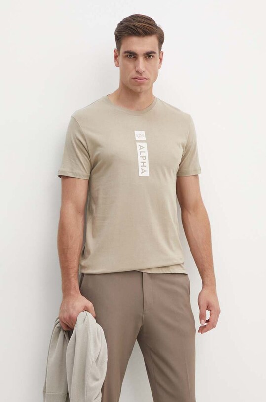 Бавовняна футболка Alpha Industries бежевий 146509