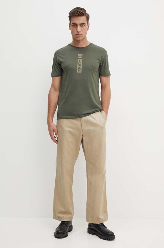 Хлопковая футболка Alpha Industries 146509 зелёный SS25