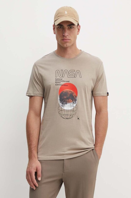 Хлопковая футболка Alpha Industries хлопок бежевый 146510