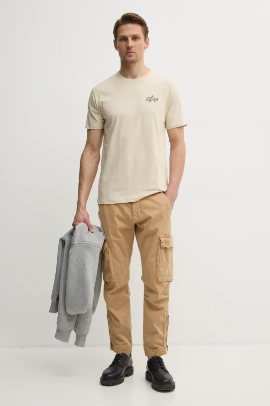 Bavlnené tričko Alpha Industries 148516 béžová SS25