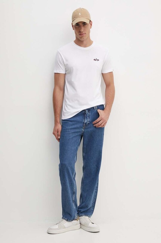 Bavlnené tričko Alpha Industries 148523 biela AW24