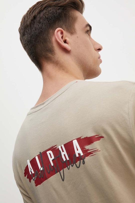 Бавовняна футболка Alpha Industries regular бежевий 148523