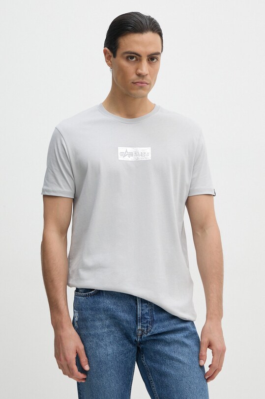 Хлопковая футболка Alpha Industries slim серый 148514.