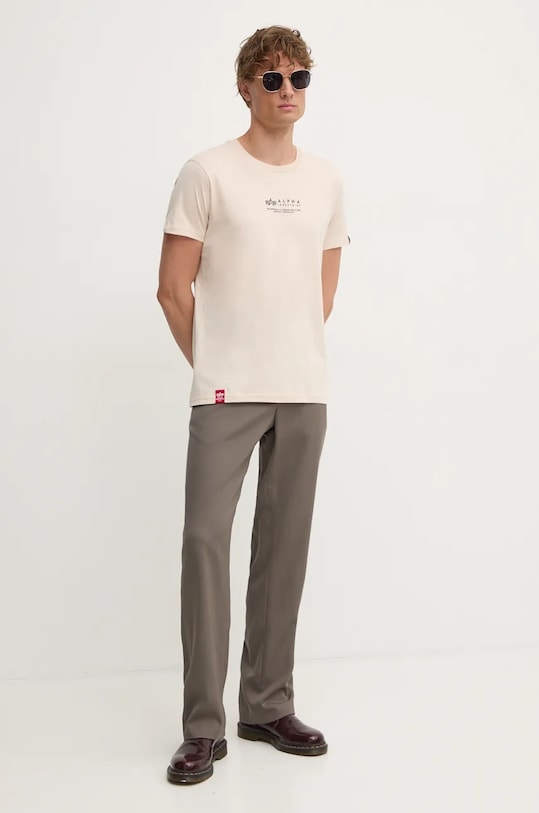 Bavlněné tričko Alpha Industries 108501 béžová AW24