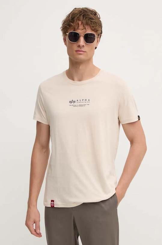 Bavlněné tričko Alpha Industries béžová 108501