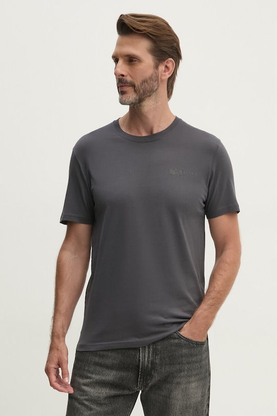 Bavlnené tričko Alpha Industries potlač sivá 138505