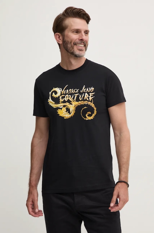 Pamučna majica Versace Jeans Couture print crna 77GAHC00.CJ01C