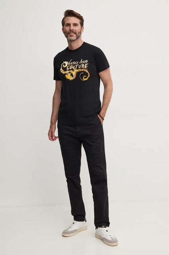 Хлопковая футболка Versace Jeans Couture 77GAHC00.CJ01C чёрный AW24