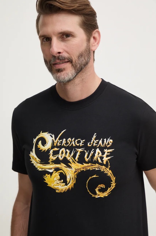 Pamučna majica Versace Jeans Couture crna 77GAHC00.CJ01C