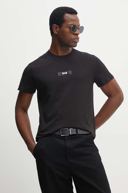 Bavlněné tričko Versace Jeans Couture nášivka černá 77GAH6S3.J0001