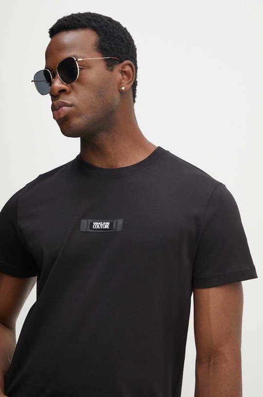 Bavlněné tričko Versace Jeans Couture černá 77GAH6S3.J0001