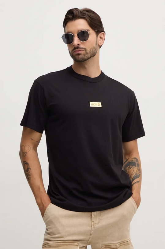 Versace Jeans Couture t-shirt bawełniany regular czarny 77GAHT08.CJ00T