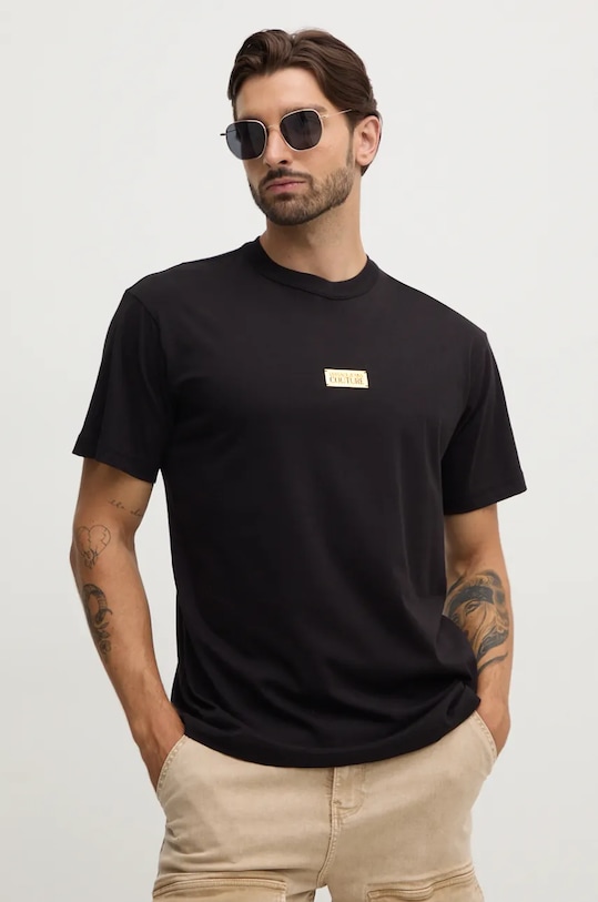 Versace Jeans Couture tricou din bumbac imprimeu negru 77GAHT08.CJ00T