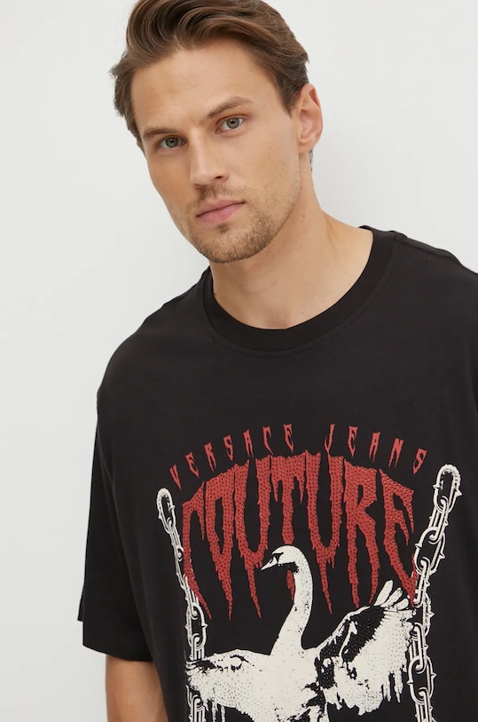 Pamučna majica Versace Jeans Couture crna 77GAHG01.CJ00G