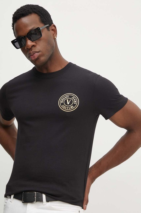 Bavlněné tričko Versace Jeans Couture slim černá 77GAHT00.CJ00T