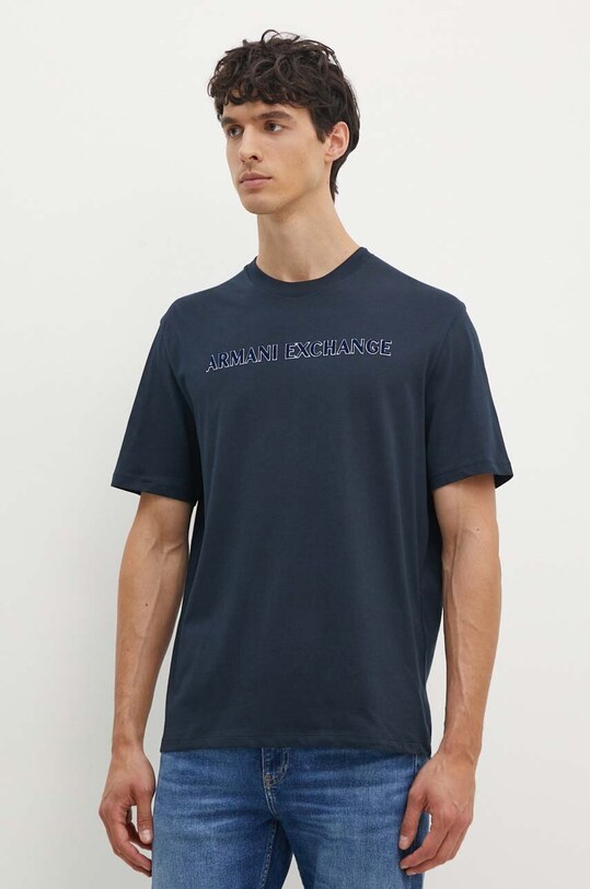 Armani Exchange tricou din bumbac print bleumarin 6DZTBD.ZJ3VZ