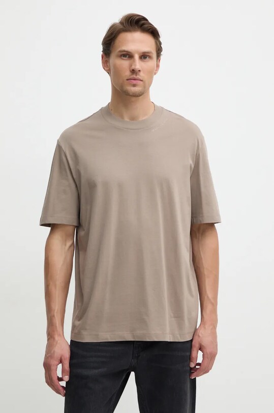 Armani Exchange tricou din bumbac uni maro 6DZTJR.ZJ9AZ