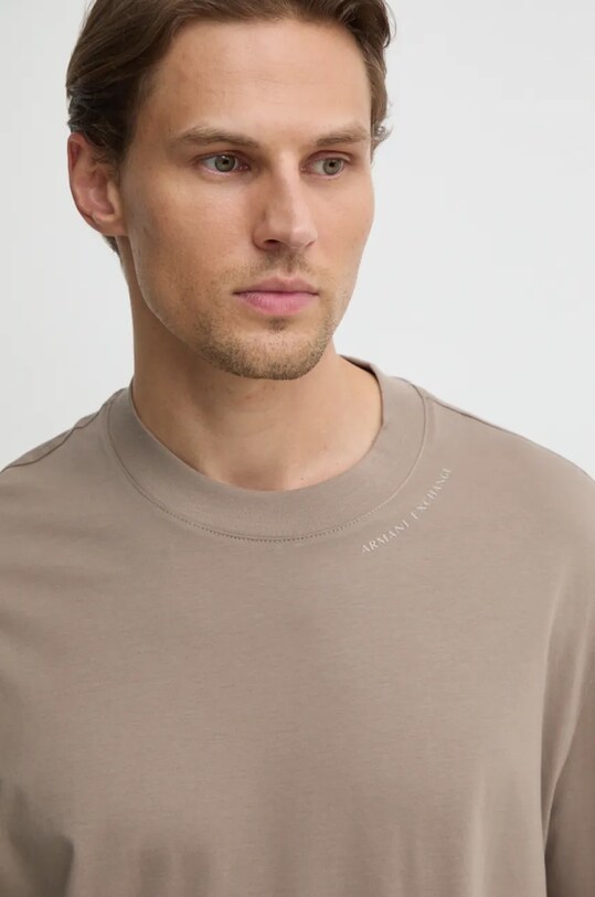 Armani Exchange tricou din bumbac maro 6DZTJR.ZJ9AZ