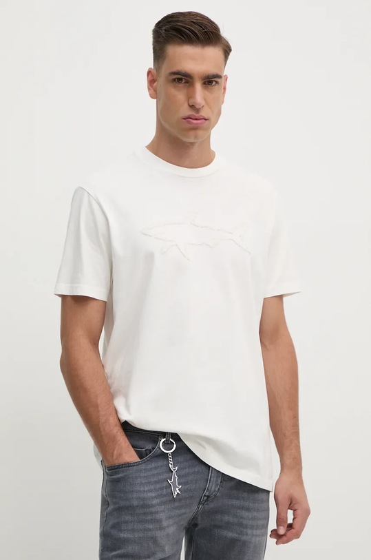 Bavlněné tričko Paul&Shark kulatý bílá 14311608