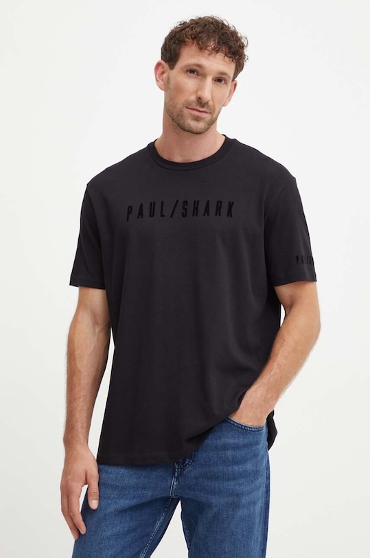 Bavlněné tričko Paul&Shark potisk černá 14311638