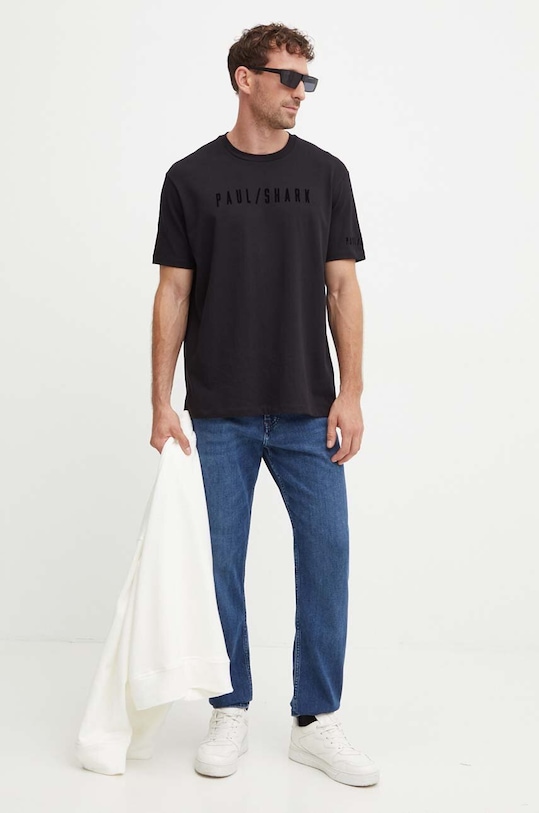 Bavlněné tričko Paul&Shark 14311638 černá AW24