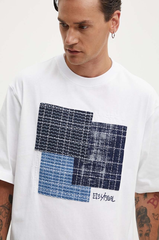 Desigual tricou din bumbac ARNOLDO imprimeu alb 24WMTK10