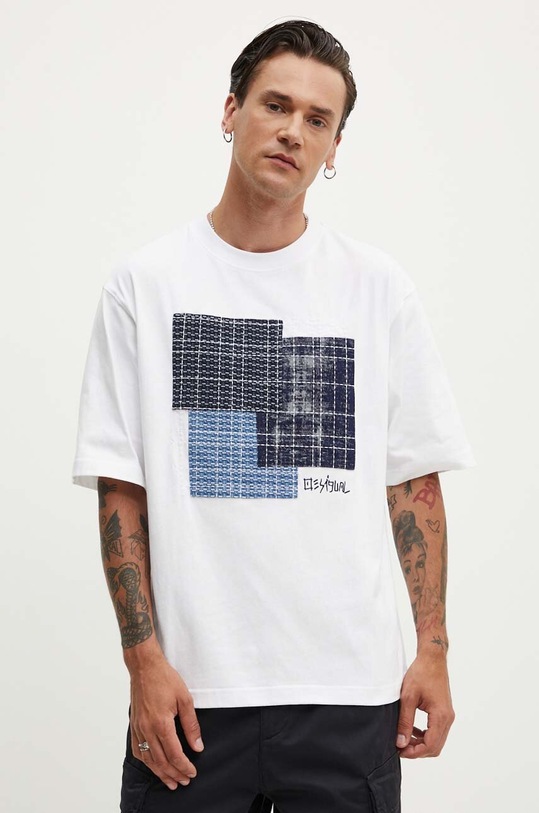 Desigual tricou din bumbac ARNOLDO alb 24WMTK10